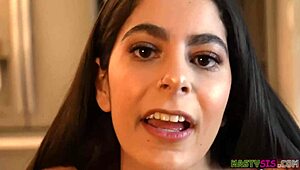 The nasty brunette stepsis angel gostosa receives blowjob and doggystyle from big cock