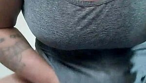 Thekinkyfuckers tattooed brunette wife contrasts her natural tits and boobs while fucking that huge dildo.