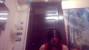 Skinny Tranny Rides Black Dildo Till Cumming
