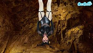 Camsoda teen in bat costume masturbates upside down to epic orgasm.