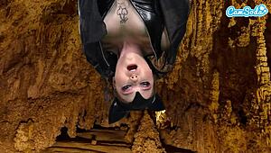 Camsoda teen in bat costume masturbates upside down to epic orgasm.