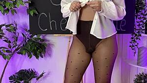 i watched the sexy mature blonde put on coffee colored tights at the nylon club