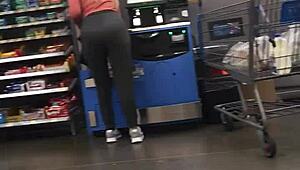 Blonde milf showcases her nice ass in tight spandex, turning heads with every move.
