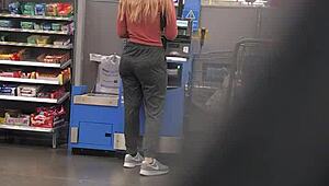 Blonde milf showcases her nice ass in tight spandex, turning heads with every move.