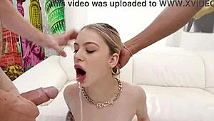 شقراء سلايدين سكايا تلحس بول في حفلة مزدوجة