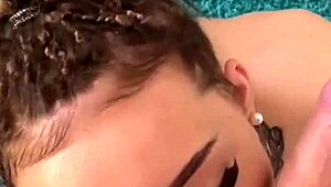 Petite brunette teen model with natural tits rimming deepthroat and messy cum on face