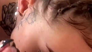 Petite brunette teen model with natural tits rimming deepthroat and messy cum on face