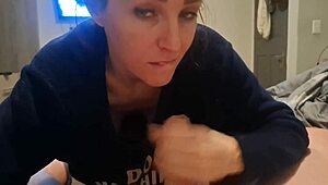 swallowing cum after a delicious blowjob on the bed