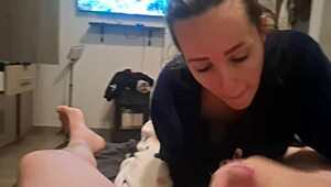 swallowing cum after a delicious blowjob on the bed