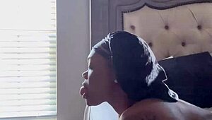 Ghetto girl licks and gags on big cock