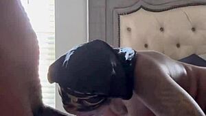 Ghetto girl licks and gags on big cock