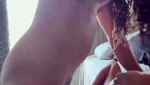Ghetto girl licks and gags on big cock