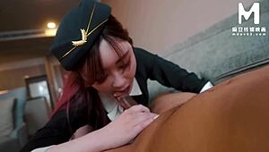 asian flight attendants in leggings crave big cocks after abstinence