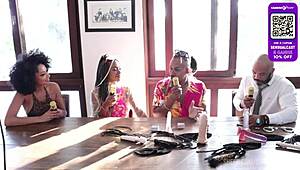 Black Couple Enters Porn in Sheer Red Outfits!