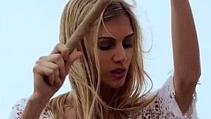 Skinny Italian Milf Blondie Farncy Torino Plays With Balloons On The Beach