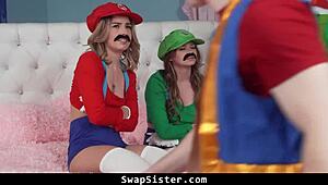 stepbrothers unleash massive cocks for intense 4some pounding with swapsister