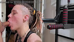 Muscular Bodybuilder Couple Ends Workout With Detailed Bent Over Doggystyle Fuck And Missionary Pounding. Tight Pussy Gets Rough Monster Cock Action From Tall Tattooed Teen Girlfriend.