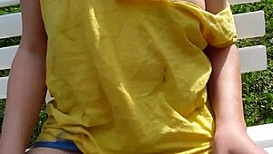 Why does Erika strip naked in the park, flashing her big tits as an exhibitionist wife?