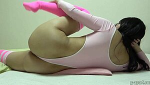 japanese girl sara shows off long hair and thong in solo webcam workout