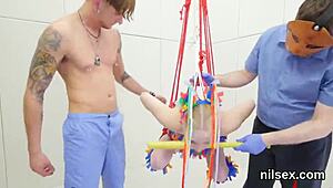 Slutty sweetie got dragged to butthole asylum for some brutal painful treatment with deepthroat and assfucking