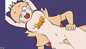 She bends over for doggystyle fucking with princess rosalina, leading to a big cock orgasm and cumshot