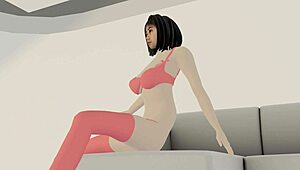 This adorable Chinese top model in red lingerie seduces her photographer on the sofa to cover her photobook costs! 🔥