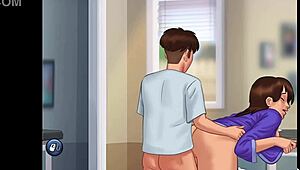 Fitte Type fickt reife MILF doggy mit hochgezogenen Armen und klatschenden Titten