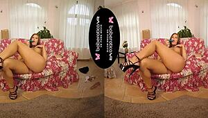 Kann Solo-Girl Jenifer Jane den Dildo-Masturbationsfick in VR mit rasierter Fotze packen?