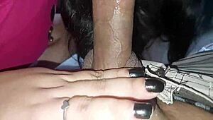 Girlfriend starts sucking his hard cock outdoors, riding in cowgirl until he cums inside her pussy.