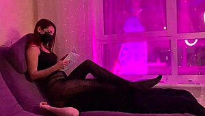 mistress sofi sat full-weight on slave's face in nylon tights while reading her book in kinky femdom