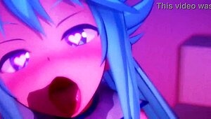 Tänk dig Aqua från Konosuba som suger kuk genom glory hole