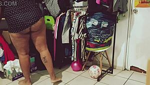 Curvy Mexican BBW Handles House Cleaning Duties While Her Chubby Figure Draws Attention