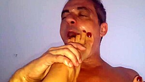 The tale of enjoying her with foot licking in French amateur style