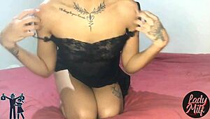 brunette european lady grabs a big cock for blowjob action. she shows her corno how to handle thick monster