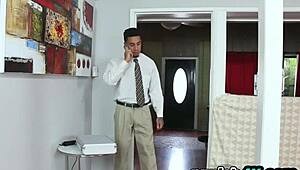 Blonde teen gets punished by riding shaved pussy on cock in garage cowgirl style.