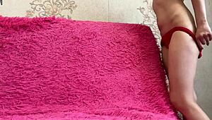 This sexy step sister slips into red panties and starts caressing her big ass and wet pussy for a solo orgasm.