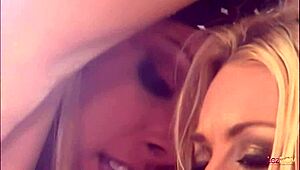 Watch these lewd blonde lesbians devour each other in the bath! Then they plunge deep with a strapon dildo!