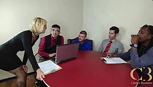 You ready for this office gone mad with slutty Brazilian Latina taking big black cock double penetration in crazy group fucking?