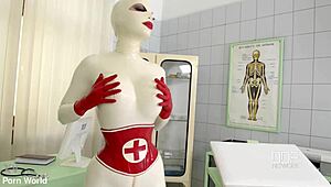 Latex sex goddess in heels does self-spanking and solo masturbation with big tits