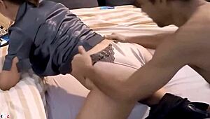 Amateur Slut in Black Leather Pants and Gray Satin Shirt Gives Blowjob with Dirty Talk