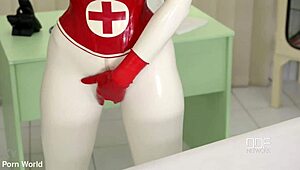 Latex sex goddess in heels does self-spanking and solo masturbation with big tits