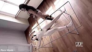 Latex sex goddess in heels does self-spanking and solo masturbation with big tits