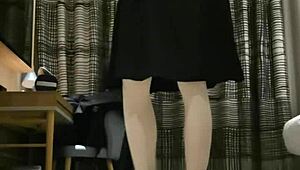 tranny femboy masturbates in black dress to huge cumshot