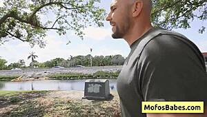 Hey petite blondie teen, ready to get seduced by that muscular bald dude near the lake? Joey White and JMac going at it hard.