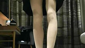 tranny femboy masturbates in black dress to huge cumshot