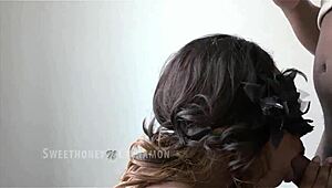 oh man i love givin this sensual blowjob to my ebony milf partner with those big tits until i cum all over her masked face...