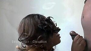oh man i love givin this sensual blowjob to my ebony milf partner with those big tits until i cum all over her masked face...