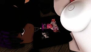 Woman leaves friend at door and enters store to see saleswoman riding big black cock. She touches him and joins for cowgirl fucking.