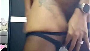 she slips into lingerie and stockings, teasing with her hairy pussy and bare feet before heading out to meet her husband