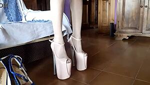 Patent leather shoes with very high heels are my passion. I love wearing them in pantyhose outfits.